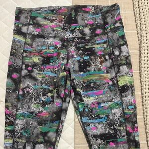 lululemon athletica Black Leggings with Neon Pink, Teal & Lime Brushstroke Print